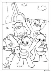 Care Bears Coloring Page with Excited Poses and Baby