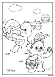 Care Bears Easter Coloring Sheet with Eggs and Bunny