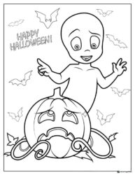 Casper Coloring Page with Pumpkin and Bats