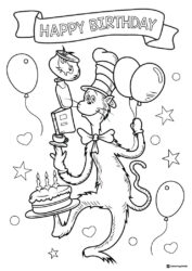 Cat in the Hat Birthday Celebration Coloring Sheet