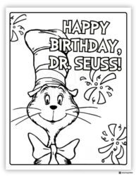 Cat in the Hat Happy Birthday Dr. Seuss coloring page