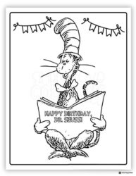 Cat in the Hat Reading Happy Birthday Coloring Sheet