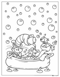 Cat in the Hat and Fish in Bathtub Coloring Page