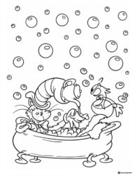 Cat in the Hat in Bathtub with Bubbles Coloring Page