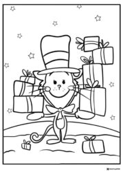 Cat in the Hat with Gifts Coloring Page