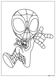 Chibi Spidey Coloring Page doing a web slinging pose