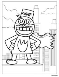 Chief superhero on a city building coloring page