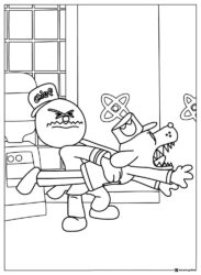 Chief with angry Dog Man biting his leg coloring page