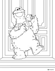 Cookie Monster with many cookies coloring sheet
