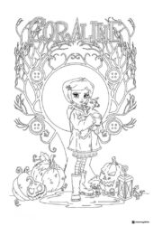 Coraline Cat and Pumpkins coloring page