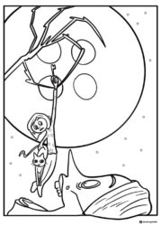 Coraline and cat on branch with key Coloring Page