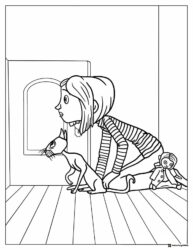 Coraline cat and doll by door Coloring Page