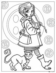 Coraline doll cat with buttons Coloring Page