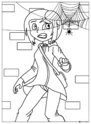 Coraline scared of spider Coloring Page