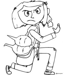 Coraline with backpack Coloring Page