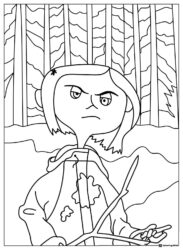 Coraline with stick in woods Coloring Page