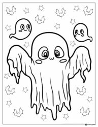 Cute Ghost Coloring Page with Smaller Ghosts and Stars