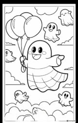 Cute Ghost with Balloons Coloring Page