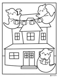 Cute Ghosts Decorating a House Coloring Page