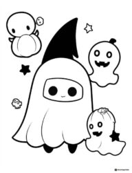 Cute Ghosts and Pumpkins Coloring Sheet