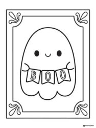 Cute ghost holding a Boo banner coloring sheet