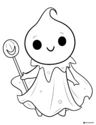 Cute ghost with magic wand coloring page