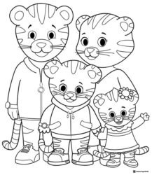 Daniel Tiger and his family coloring page