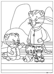 Daniel Tiger family Coloring Page playing with a toy train
