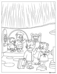 Daniel Tiger family Coloring Page ready for a trip