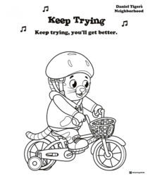 Daniel Tiger on bicycle Keep Trying coloring page