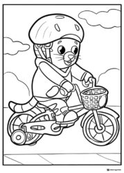 Daniel Tiger riding a bicycle with helmet coloring page