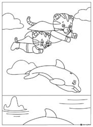 Daniel and Margaret Tiger Coloring Page flying with a dolphin