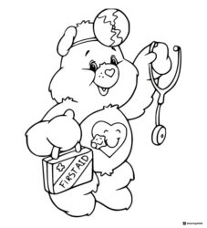Doctor Care Bear Coloring Page with first aid kit and stethoscope