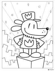 Dog Man Coloring Page on a pedestal in city