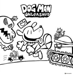 Dog Man Unleashed coloring page with villains