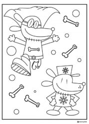 Dog Man and Chief coloring page with bones