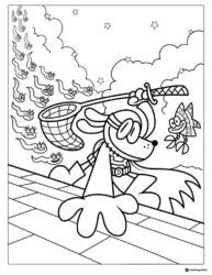 Dog Man catching creatures with net coloring page