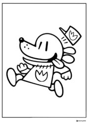 Dog Man running with hat falling coloring page