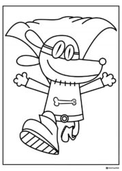 Dog Man superhero flying coloring page