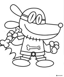 Dog Man with bone and goggles coloring page