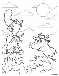 Dr. Seuss Cat in the Hat and Cow Coloring Page