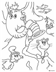 Dr. Seuss Characters and Cat in the Hat Coloring Page