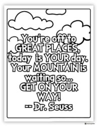 Dr. Seuss inspirational quote coloring page with clouds