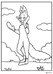 Dr. Seuss style female fox coloring page with clouds