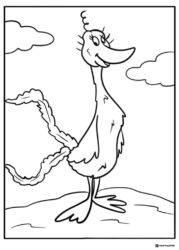 Dr. Seuss style goose coloring page with clouds