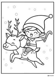 Elf Coloring Sheet Riding Reindeer