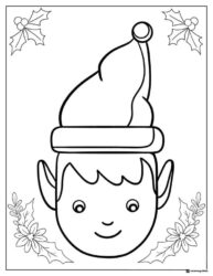 Elf Face Coloring Page with Holly Leaves