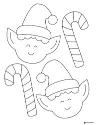 Elf Head and Candy Cane Coloring Sheet