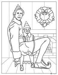 Elf Movie Coloring Page with Buddy and Wreath