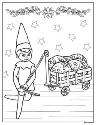Elf Pulling Wagon of Cookies Coloring Page